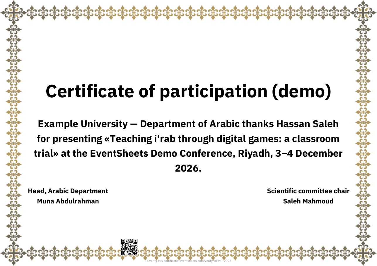 The demo certificate