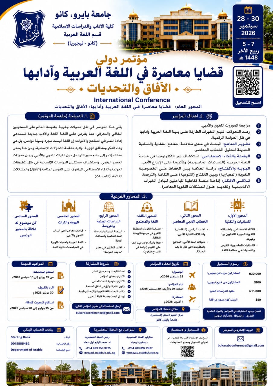 المؤتمر الدولي (قضايا معاصرة في اللغة العربية وآدابها: الآفاق والتحديات)